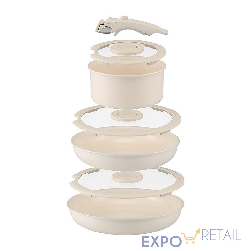 Набор посуды для приготовления со съемной ручкой Smart Ceramic, 7 предметов, цвета топленого молока