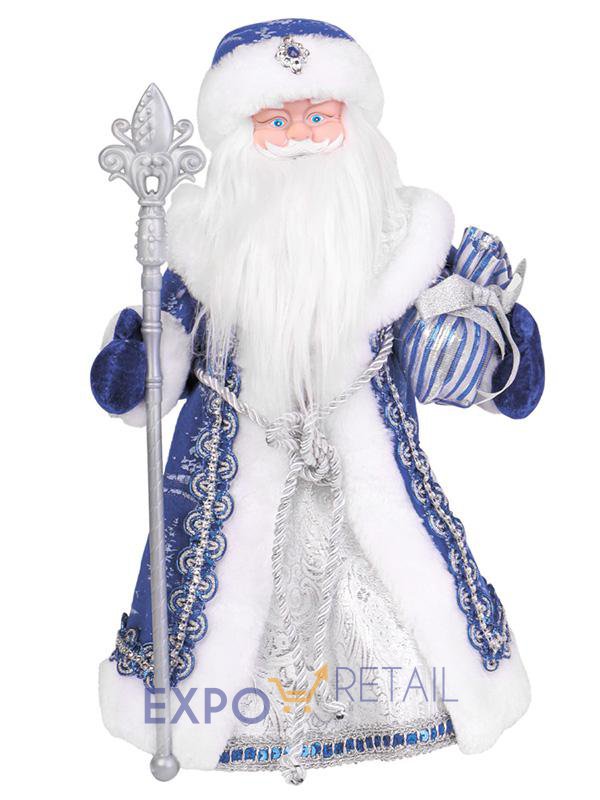 Сувенир музыкальный Дед Мороз в синей шубе, с мешком подарков, с мелодией, 40 см