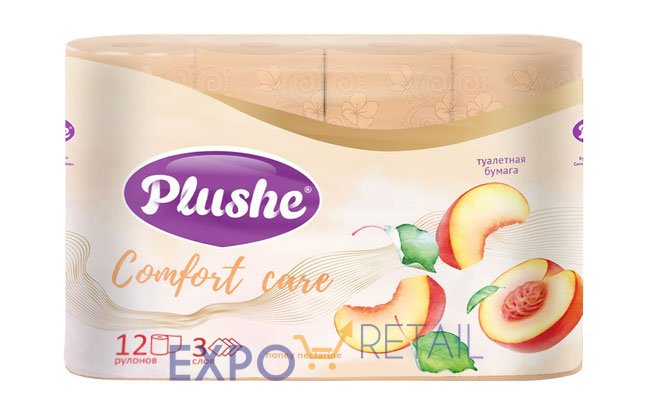 Туалетная бумага «Plushe  Comfort care» Honey Nectarine, 3слоя, 12 рулонов