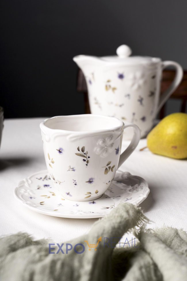 Чайная пара Billibarri Royal Bine цветочный принт, фарфор, 275мл