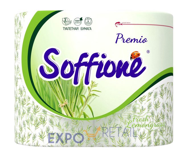 Туалетная бумага Soffione Premio Fresh Lemongrass (3 слоя, 4 рулона)