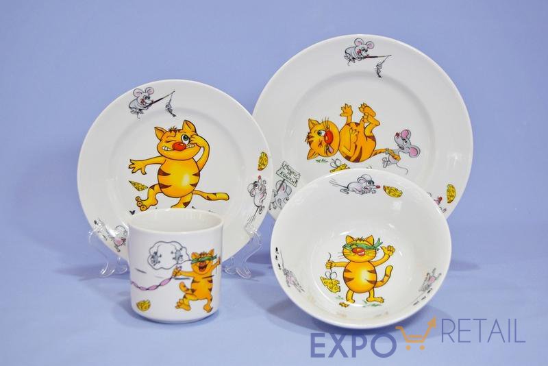 Сепия посуды с детским рисунком "Кошки-мышки"