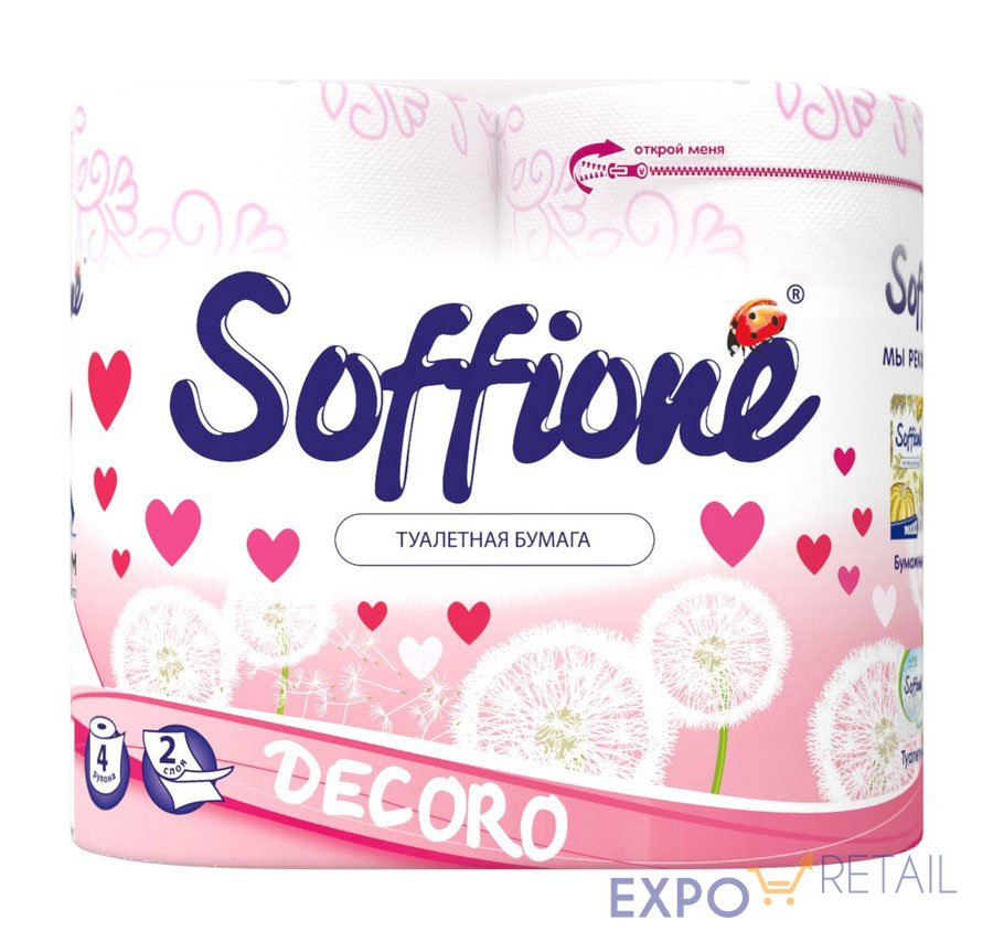 Туалетная бумага Soffione Decoro Pink (2 слоя 4 рулона)