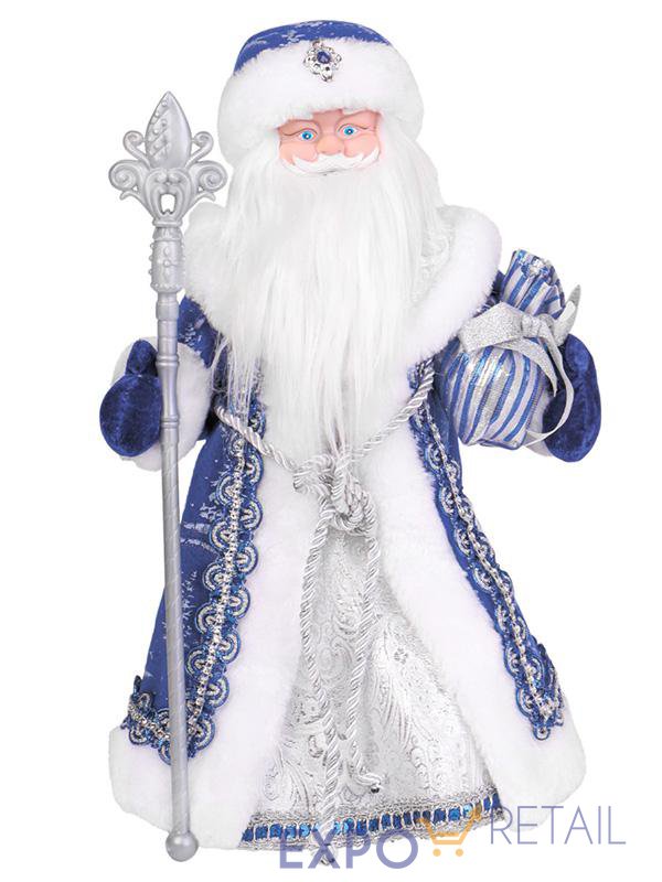 Сувенир музыкальный Дед Мороз в синей шубе, с мешком подарков, с мелодией, 40 см