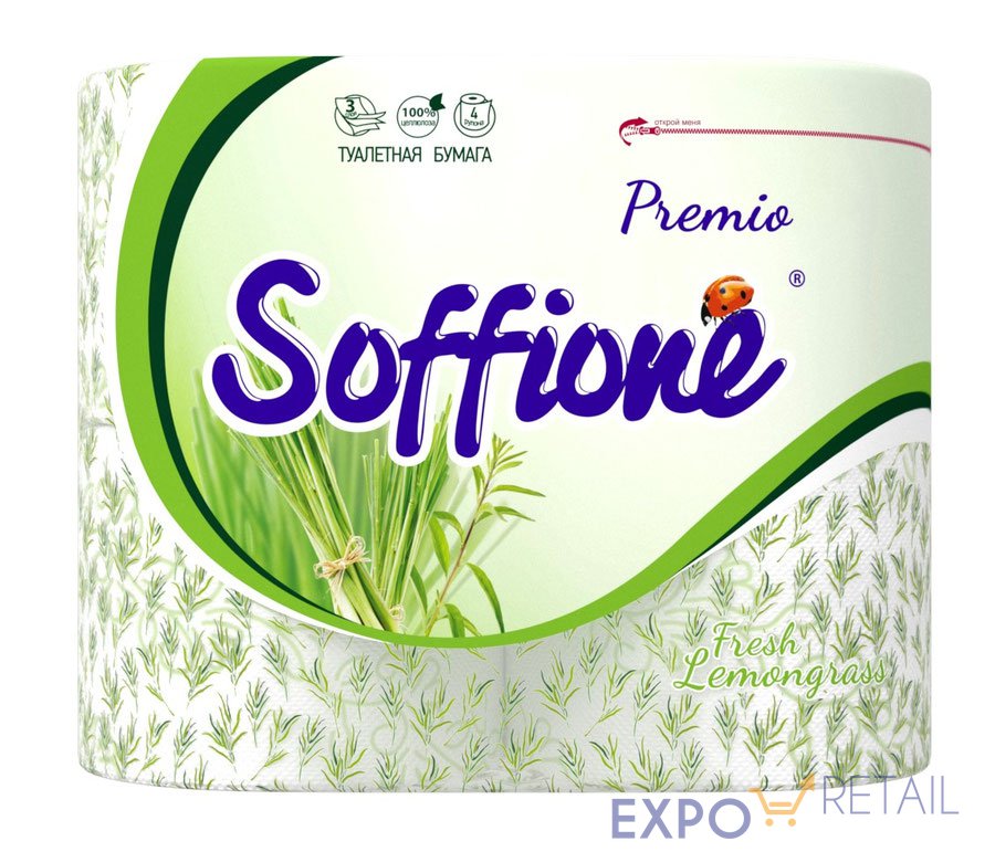 Туалетная бумага Soffione Premio Fresh Lemongrass (3 слоя, 4 рулона)