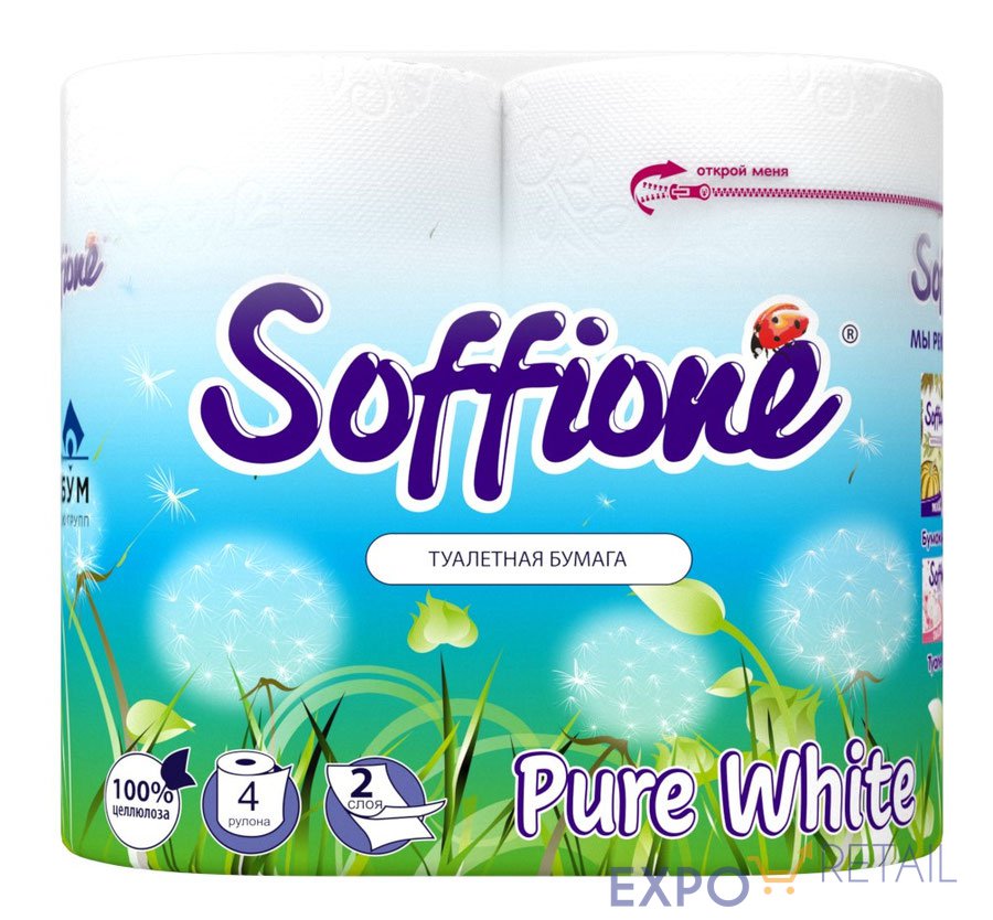 Туалетная бумага Soffione Pure White (2 слоя 4 рулона)