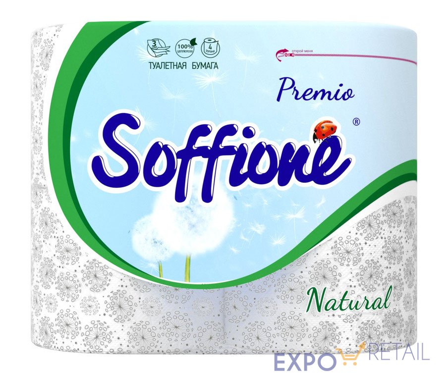 Туалетная бумага Soffione Premio Natural (3 слоя, 4 рулона)