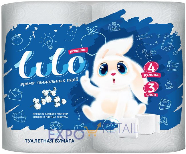 Трехслойная туалетная бумага LuLo Premium, 4 рулона