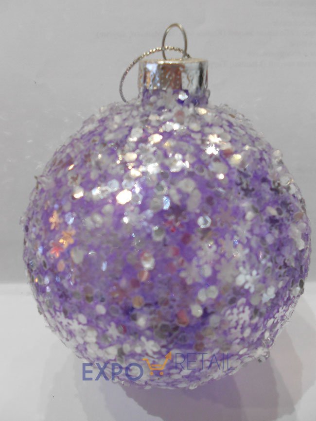 Елочная игрушка — шар фиолетовый с блёстками