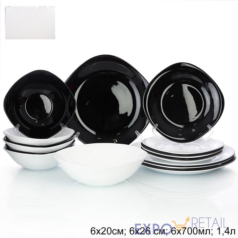 Cтоловый набор посуды 19 предметов квадратный Черно-белый (BLACK&WHITE)