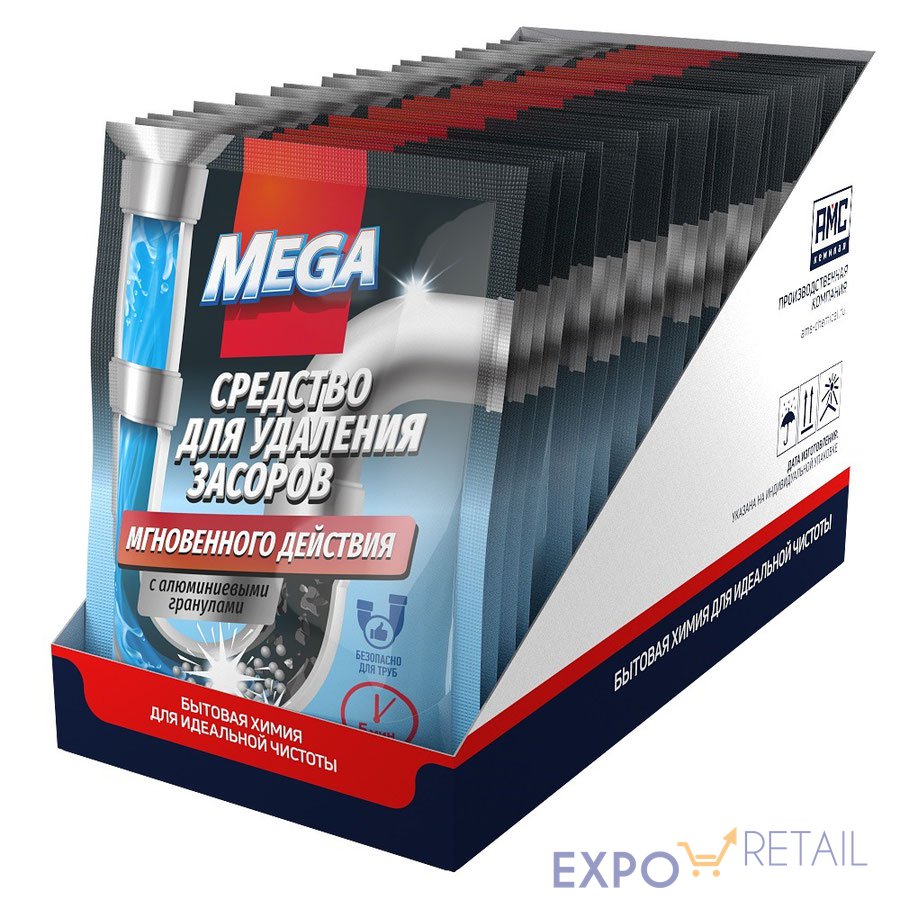 Средство для удаления засоров MEGA, 60 г (в шоубоксе), 300, 600 г